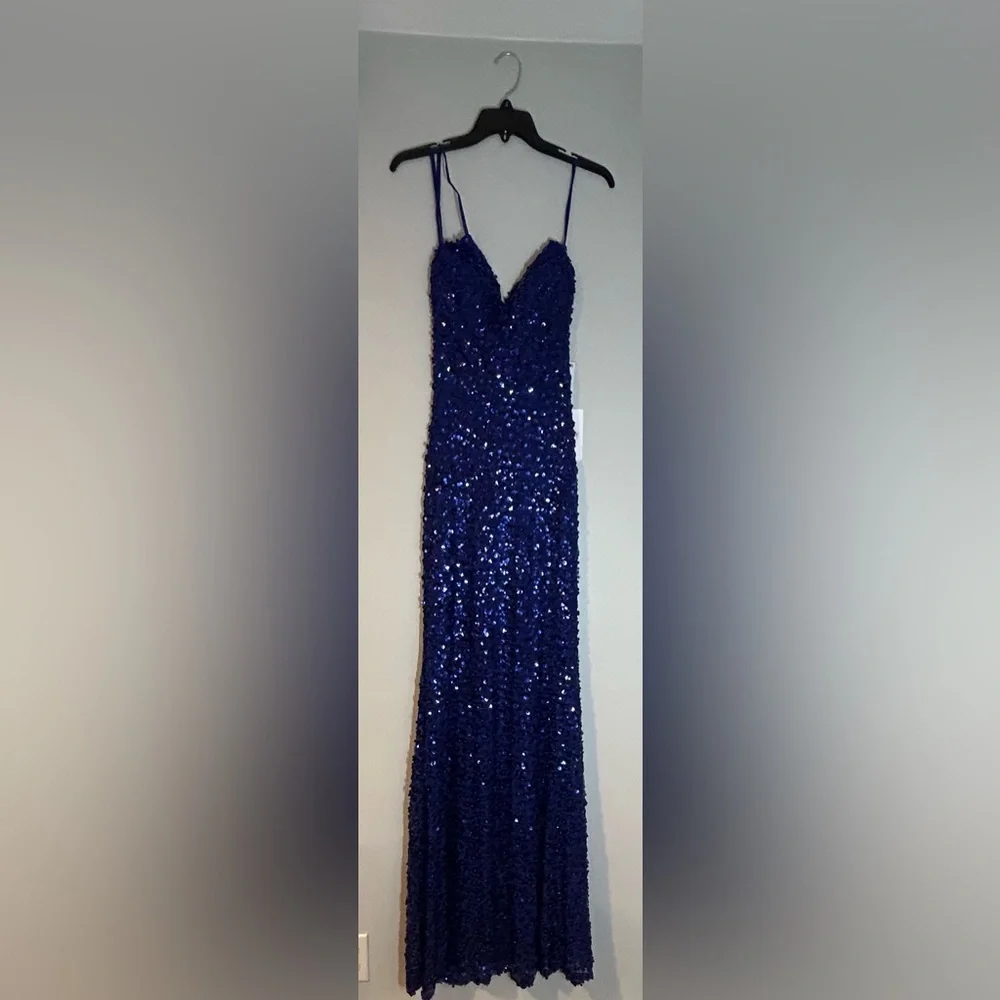 Crystal Doll Royal Blue Sequin Gown Size 7 NWT - Picture 3 of 11